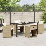 Garden Dining Set with Cushion 5 pcs Beige Poly Rattan 3379990