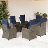 7 Piece Garden Dining Set with Cushions Grey Poly Rattan 3212868