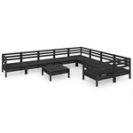 ZNTS 10 Piece Garden Lounge Set Black Solid Wood Pine 3083263