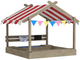 House-Designed Wooden Sandbox, Outdoor Sandpit, with Blackboard, Toys, Sink, Seats, Flags, for Ages T3398P348079