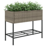 ZNTS Garden Planter with Shelf Grey Poly Rattan 366386