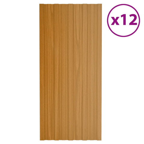 Roof Panels 12 pcs Galvanised Steel Light Wood 100x45 cm 317219