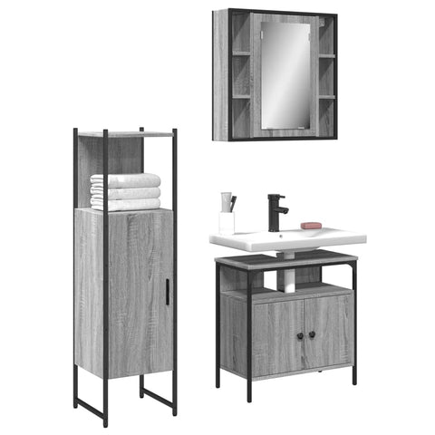 ZNTS 3 Piece Bathroom Cabinet Set Grey Sonoma Engineered Wood 3214758