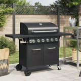 Gas BBQ Grill with 7 Burners Black Powder-coated Steel 367588