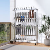 Shoe Rack with Wheels Silver 89x27x120 cm 344370