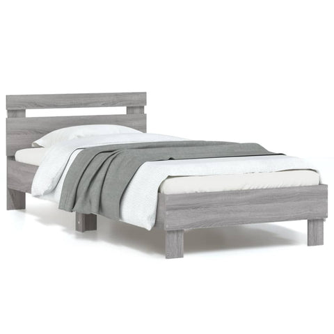 ZNTS Bed Frame with Headboard and LED Lights Grey Sonoma 90x190 cm Single 838748