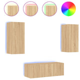 4 Piece TV Wall Units with LED Sonoma Oak Engineered Wood 3216806