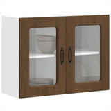 Kitchen Wall Cabinet with Glass Door Kalmar Brown Oak Engineered Wood 853614