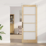 Sliding Door Natural 86 x 211 cm Solid Pine Wood and Glass 3332425