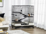 Four-Tier Small Animal Cage, for Bunnies, Ferrets, Chinchillas w/ Wheels, Tray - Black T3398P548487