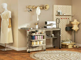 Folding Sewing Table, Drop Leaf Craft Table with Storage Bins, Open Shelf and Wheels, Rolling Sewing T3398P344848