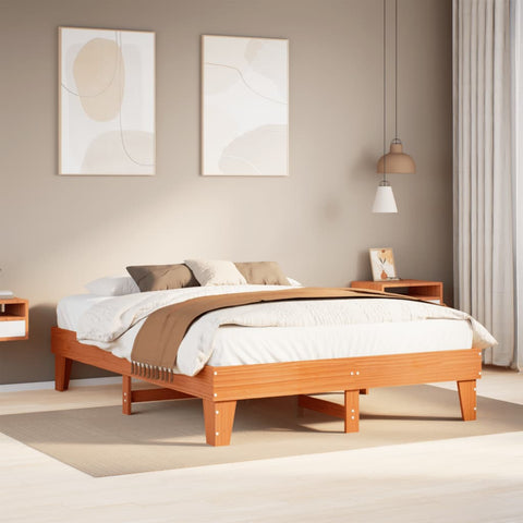 ZNTS Bed Frame without Mattress Wax Brown 150x200 cm King Size Solid Wood Pine 855354