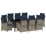 Garden Dining Set with Cushion 9 pcs Grey and Black Rattan 3380581