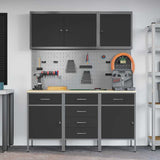 Work Cabinet with Drawer 8 pcs Black Engineered Wood and Steel 3321440