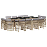 13 Piece Garden Dining Set with Cushions Mix Beige Poly Rattan 3210864