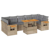 8 Piece Garden Sofa Set with Cushions Beige Poly Rattan Acacia 3327573