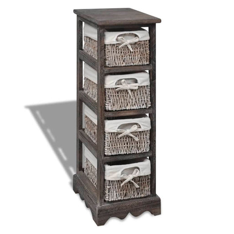Wooden Storage Rack 4 Weaving Baskets Brown 240800