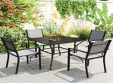 94 x 94 cm Garden Table with Parasol Hole, Outdoor Dining Garden Table for Four with Slatted Metal T3398P317541