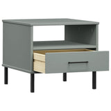 Bedside Table with Metal Legs Grey Solid Wood Pine OSLO 351031
