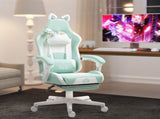 Cat Ear and Paw Reclining Office Chair, with Footrest - Light Blue/White T3398P377433