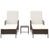 Sun Lounger Reclining 3 pcs Brown and Cream White Poly Rattan 365433