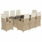9 Piece Garden Dining Set with Cushions Beige Poly Rattan 3212495
