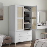 Wardrobe SENJA Rattan Look White 90x55x175 cm Solid Wood Pine 358035