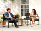 Rattan Bistro Set, 3 Piece Garden Furniture Set with Glass Top Table and Cushions, Dark Grey T3398P551652