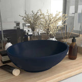 Luxury Basin Oval-shaped Matt Dark Blue 40x33 cm Ceramic 146924