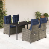 5 Piece Garden Dining Set with Cushions Grey Poly Rattan 3212876