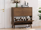 60cm Walnut Shoe Storage Cabinet,Medieval Modern Independent Shoe Cabinet, Fence Shoe Cabinet with 2 W6296P537668