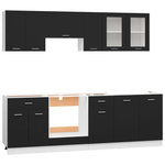 ZNTS 8 Piece Kitchen Cabinet Set Black Engineered Wood 3067648