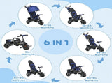 6 in 1 Kids Trike Push Bike with Push Handle, Canopy, 5-point Safety Belt, Storage, Footrest, Brake, T3398P378961