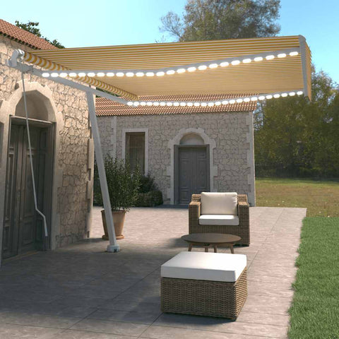 Manual Retractable Awning with LED 400x350 cm Yellow and White 3069623