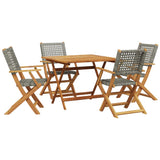 5 Piece Garden Dining Set Grey Poly Rattan and Solid Wood 3281827