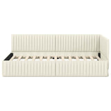 Corner Bed Frame with Headboard Cream 100 x 200 cm Velvet 42016283