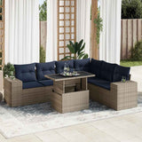 7 Piece Garden Sofa Set with Cushions Grey Poly Rattan Acacia 3326812