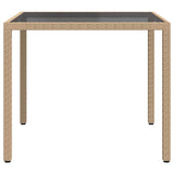 316703 Garden Table 90x90x75 cm Tempered Glass and Poly Rattan Beige