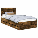 Bed Frame with Drawer Smoked Oak 100 x 200 cm Engineer Wood 3410739