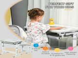 Kids Desk and Chair Set, Student Adjustable Writing Desk, with Drawer, Pen Slot, Hook - Grey T3398P347711
