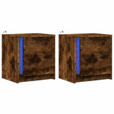 Bedside Cabinets with LED Lights 2 pcs Smoked Oak Engineered Wood 852056