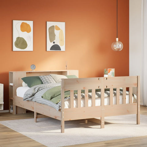 ZNTS Bookcase Bed without Mattress 140x190cm Solid Wood Pine 3323188