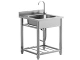 Outdoor Utility Sink, Stainless Steel Free Standing Single Bowl Kitchen Sink with Cold and Hot Water T3398P551796