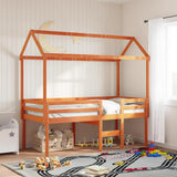 Kids' Bed Roof Wax Brown 217x95.5x159 cm Solid Wood Pine 846960