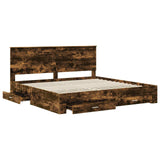 Bed Frame with Drawer Smoked Oak 200 x 200 cm Engineered Wood 3411268