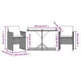 3 Piece Bistro Set with Cushions Black Poly Rattan 365063