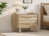 Oak-colored double-drawer bedside table, medieval-style modern bedroom storage unit with metal W6296P537665