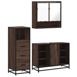 ZNTS 3 Piece Bathroom Furniture Set Brown Oak Engineered Wood 3301064