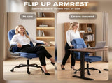Linen-Look Computer Desk Chair, Executive Office Chair with Flip-Up Armrests and Thick Cushion, Blue T3398P550278