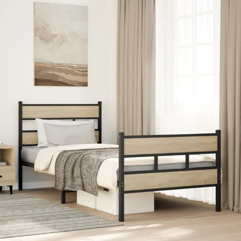 Metal Bed Frame without Mattress Sonoma Oak 75x190 cm Small Single 4017110